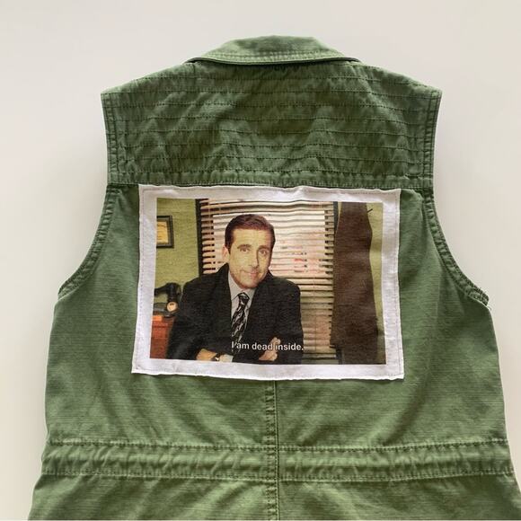 The Office Michael Scott “I Am Dead Inside” Graphic Custom Green Utility Vest XS - Picture 8 of 8